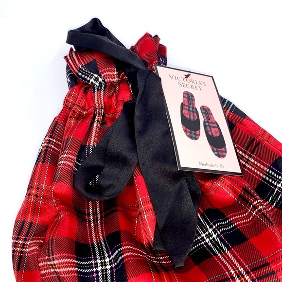 Victoria’s Secret Black and Red Plaid Slippers Size M (7-8) - Picture 9 of 12